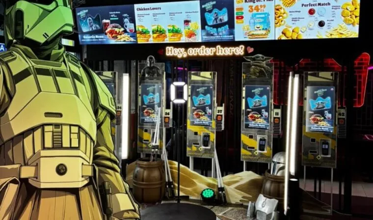 Fotobudka 360 w restauracji Burger King z dekoracją w klimacie Gwiezdnych wojen