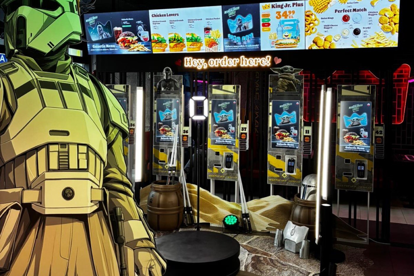 Fotobudka 360 w restauracji Burger King z dekoracją w klimacie Gwiezdnych wojen